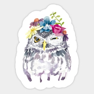 Watercolor Floral Owl Sticker